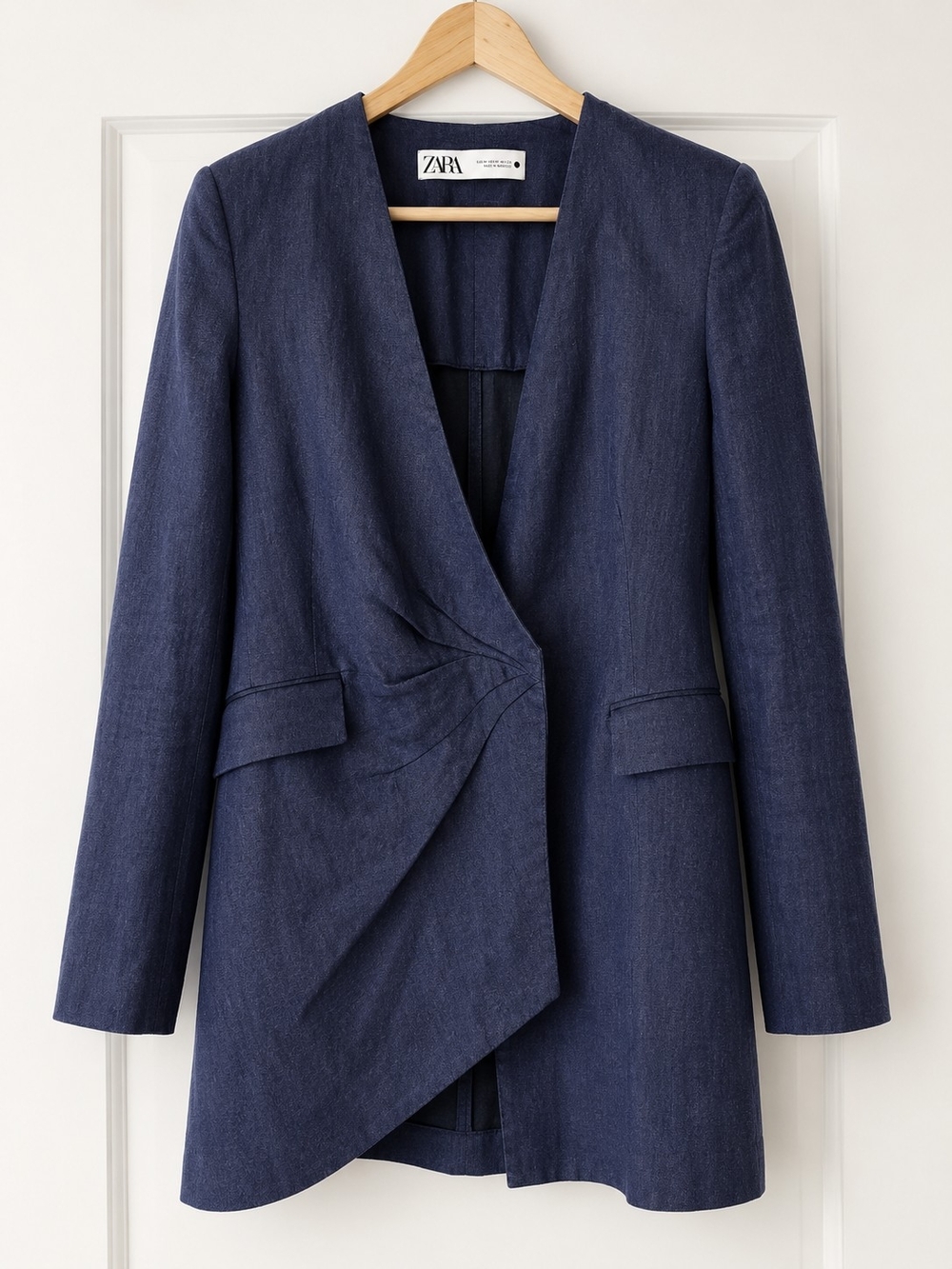Zara Navy Linen Blend Wrap Mini Dress Size M Altered EUC